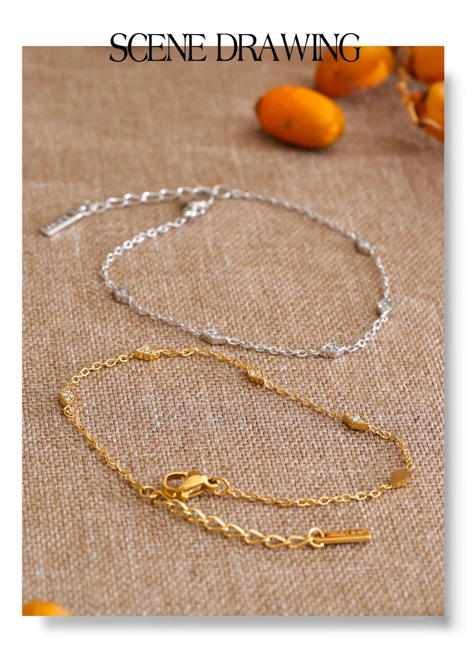 Cubic Zirconia Geometric Chain Bracelet — Gold-Plated Stainless Steel with Cubic Zirconia · PS1039