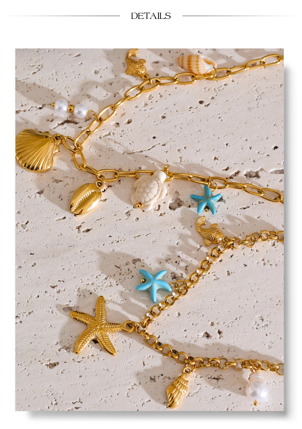 Shell star geometric necklace in gold-plated stainless steel with shell.