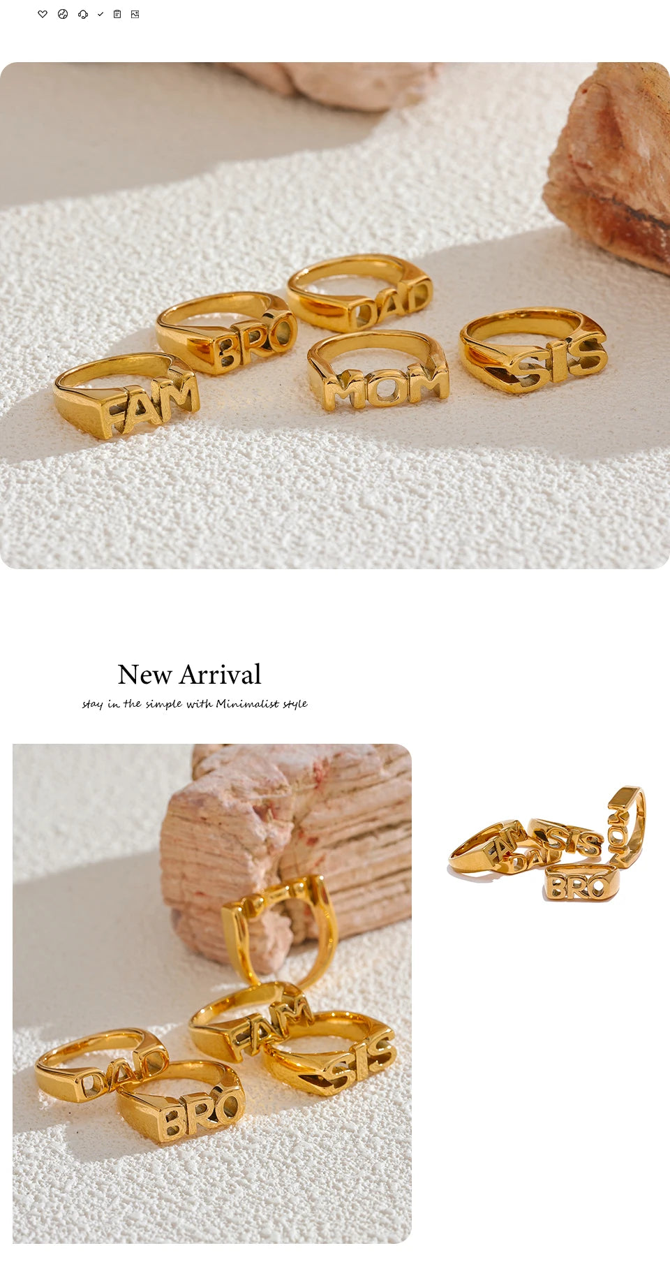 Geometric ring in 18K gold-plated stainless steel.
