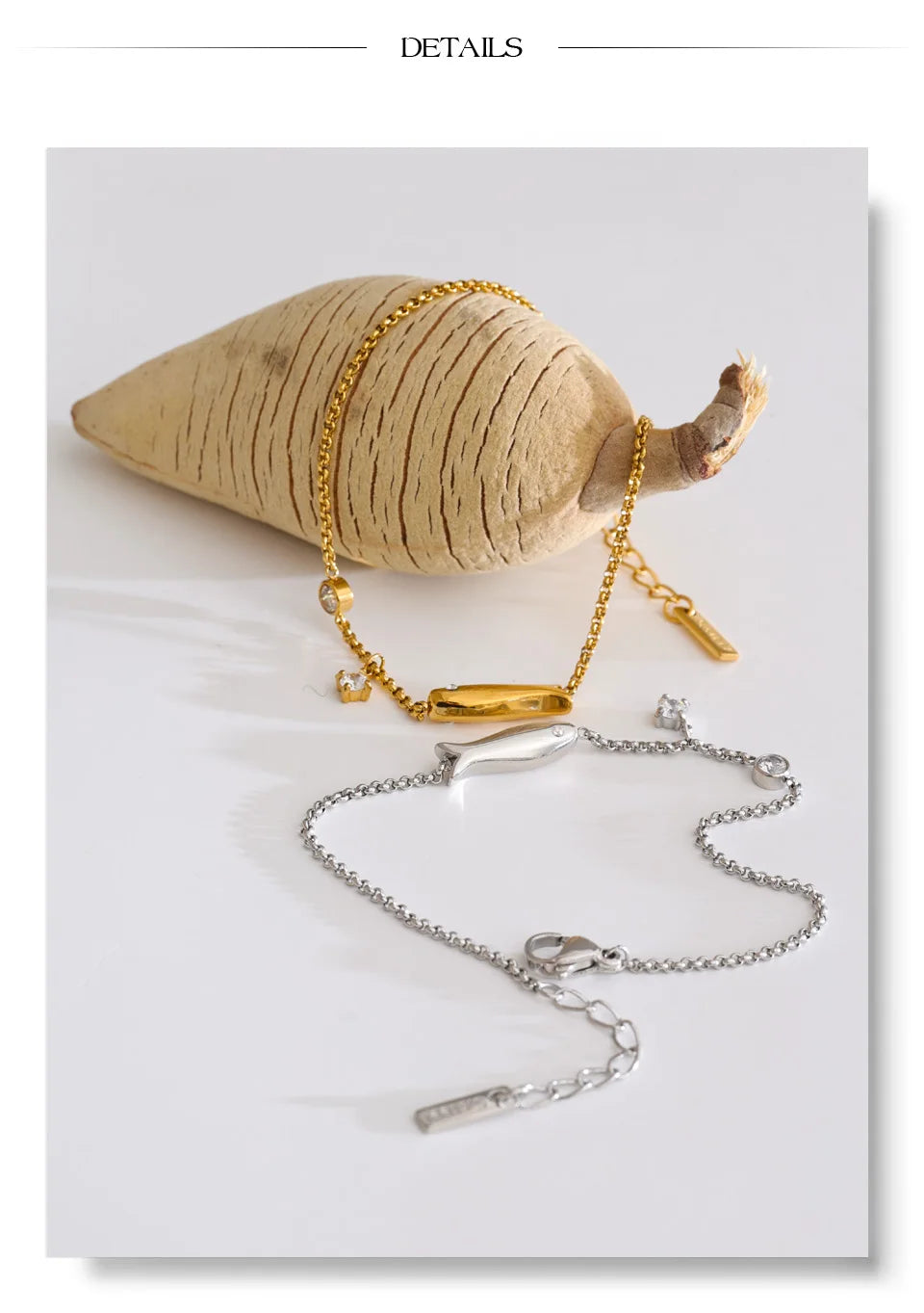 Cubic Zirconia Geometric Chain Bracelet — Gold-Plated Stainless Steel with Cubic Zirconia · PS1063