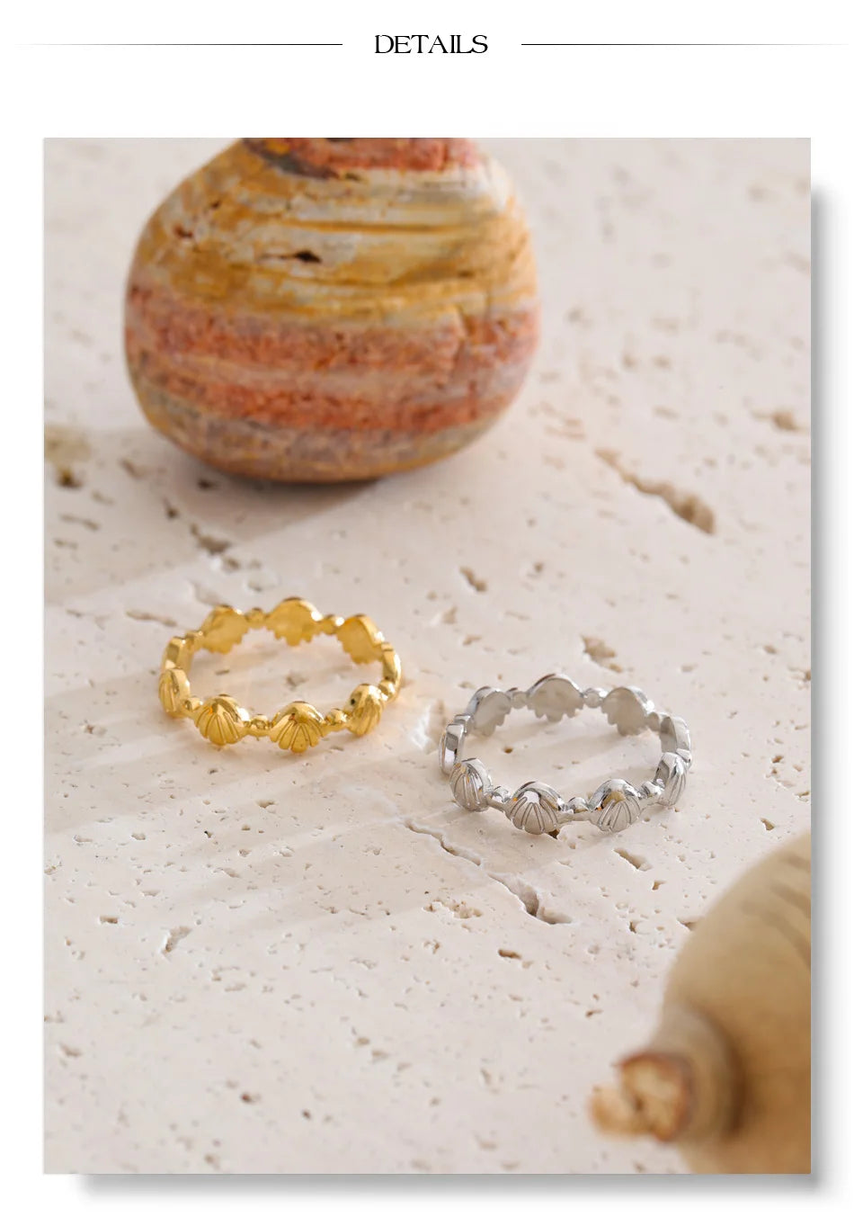 Shell Geometric Ring — 18K Gold-Plated Stainless Steel with Shell · PS2303