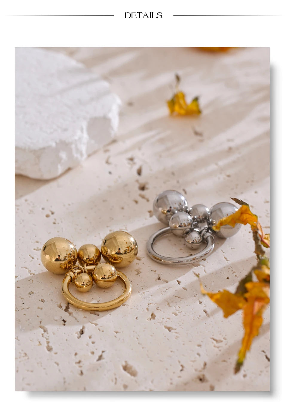 Beaded geometric ring in 18K gold-plated stainless steel.