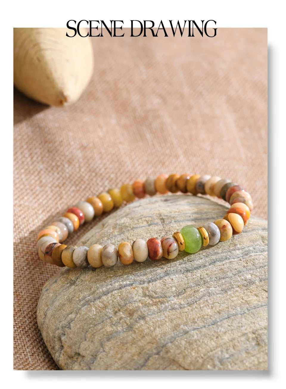 Natural stone beaded geometric necklace in gold-plated stainless steel with natural stone.