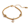 Cubic Zirconia Flower Beaded Bracelet — Gold-Plated Stainless Steel with Cubic Zirconia · PS1066