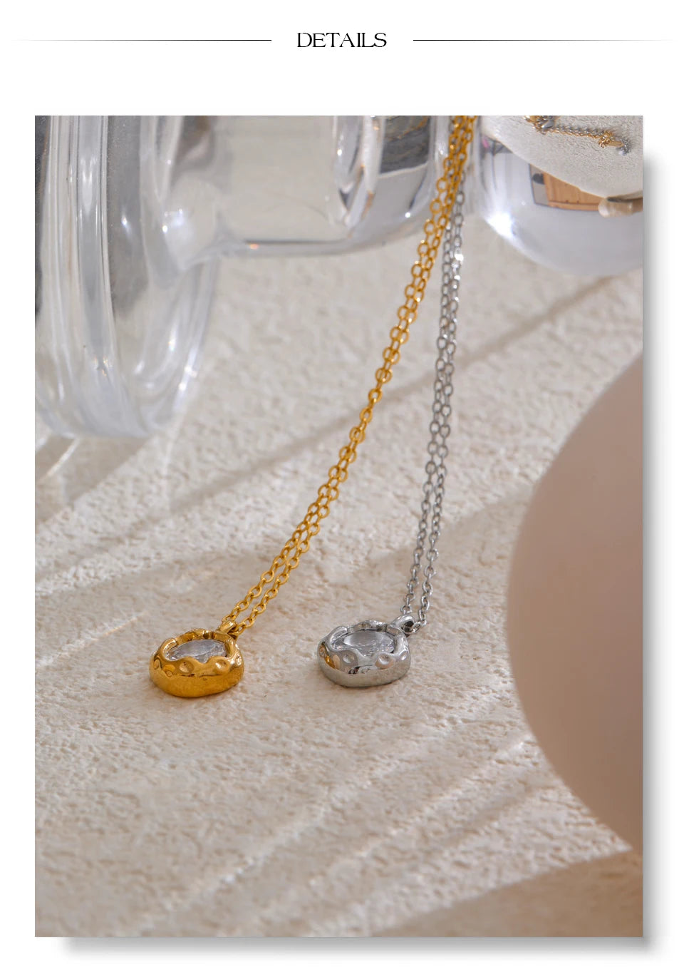 Cubic zirconia geometric necklace in gold-plated stainless steel with cubic zirconia.