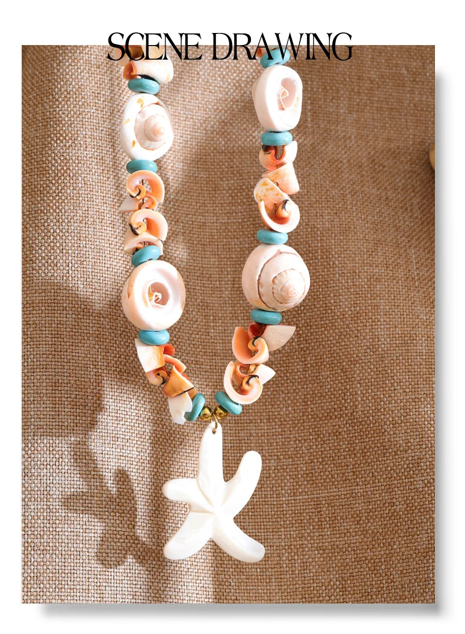 Shell star geometric necklace in gold-plated stainless steel with shell.