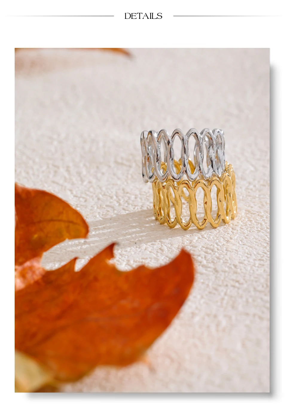 Geometric ring in gold-plated stainless steel.