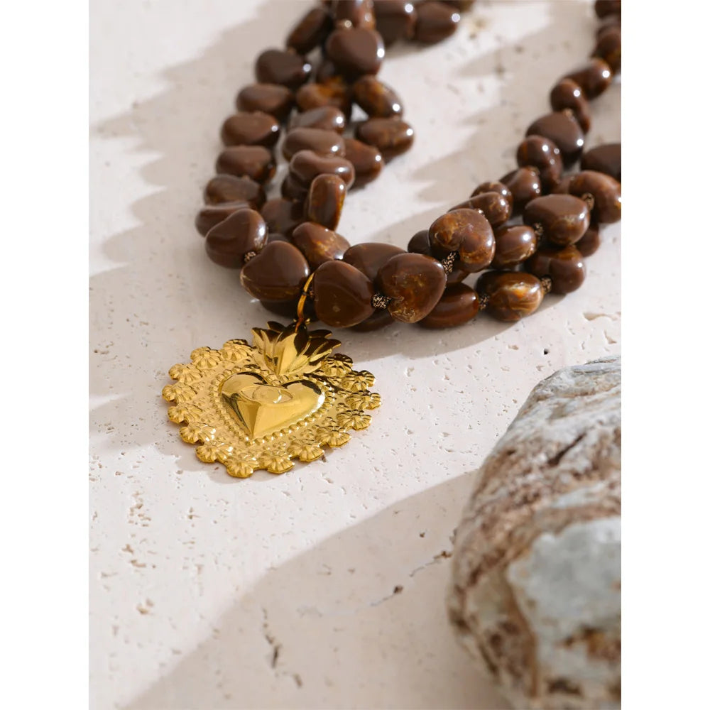 Acrylic Heart Beaded Necklace — Gold-Plated Stainless Steel with Acrylic · PS2237