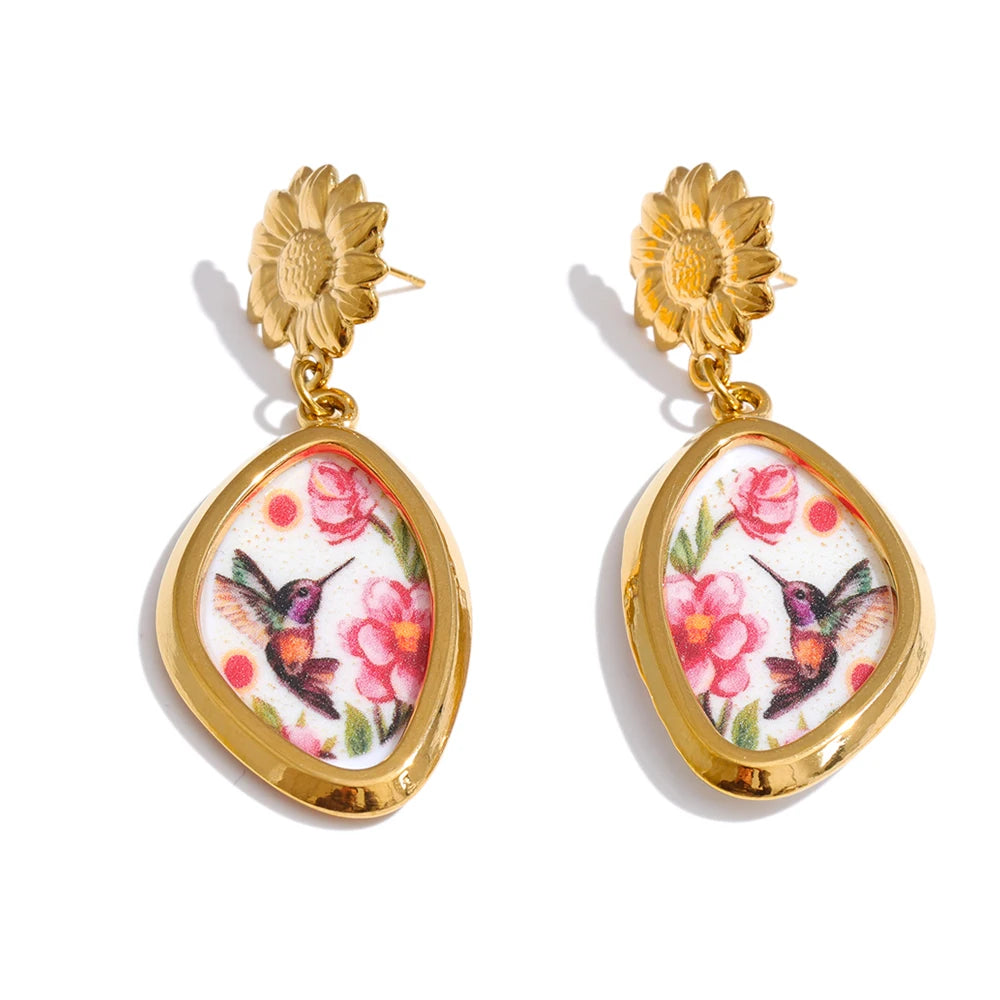 Acrylic Flower Earrings — Gold-Plated Stainless Steel with Acrylic · PS1137