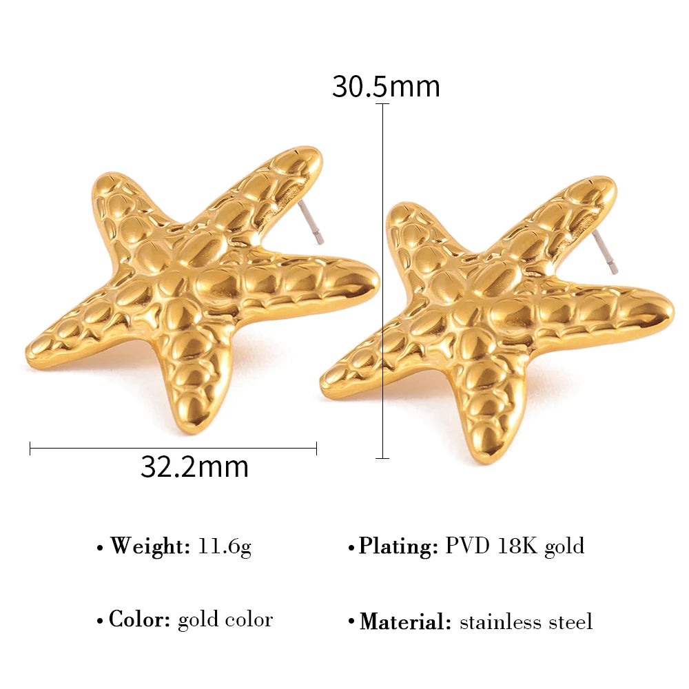 Drop Earrings Irregular Star Metal Starfish — 316L Stainless Steel · PS420