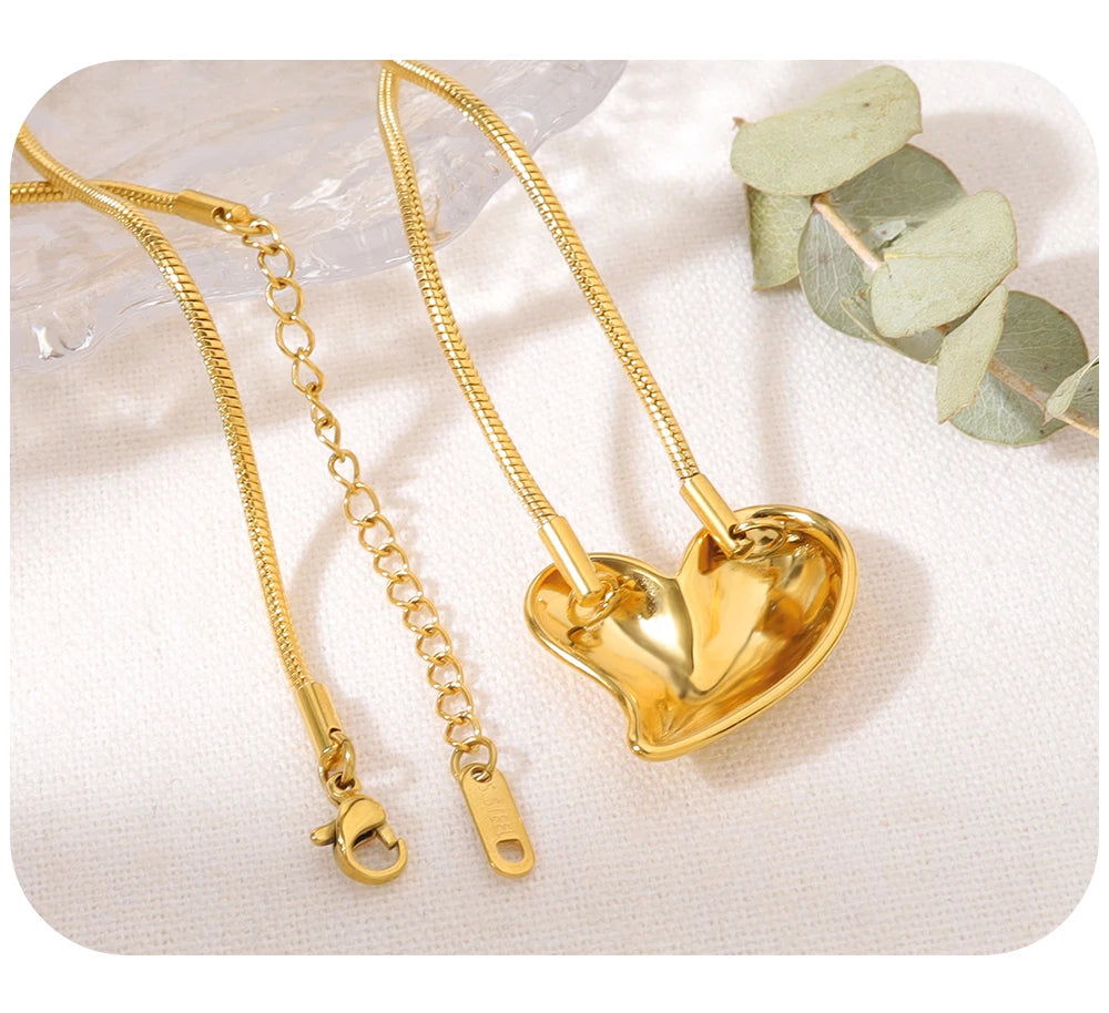 Irregular Heart Pendant Necklace Glossy — 316L Stainless Steel · PS401