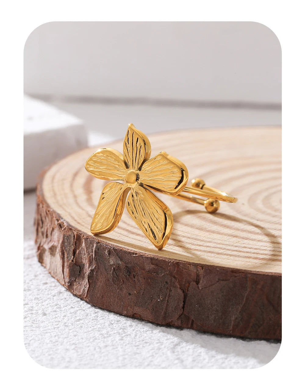 Irregular Flower Ring Vintage Adjustable — 316L Stainless Steel · PS445