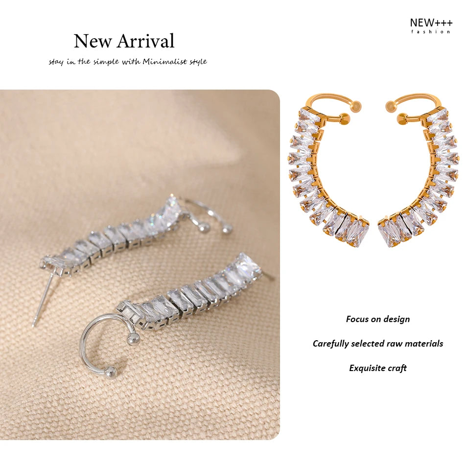 Cubic Zirconia Geometric Earrings — 18K Gold-Plated Stainless Steel with Cubic Zirconia · PS1655