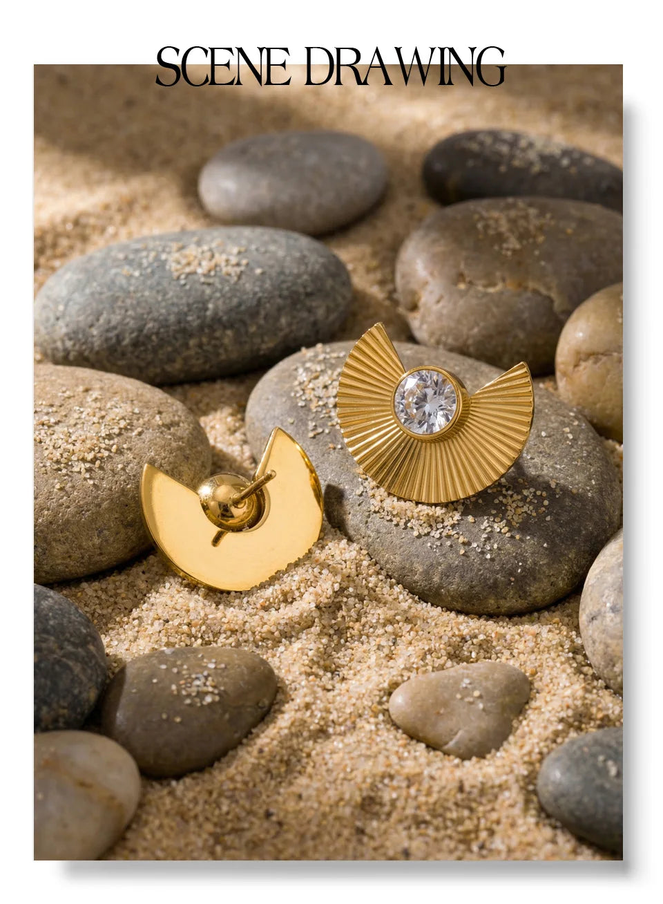 Cubic Zirconia Geometric Earrings — Gold-Plated Stainless Steel with Cubic Zirconia · PS1101