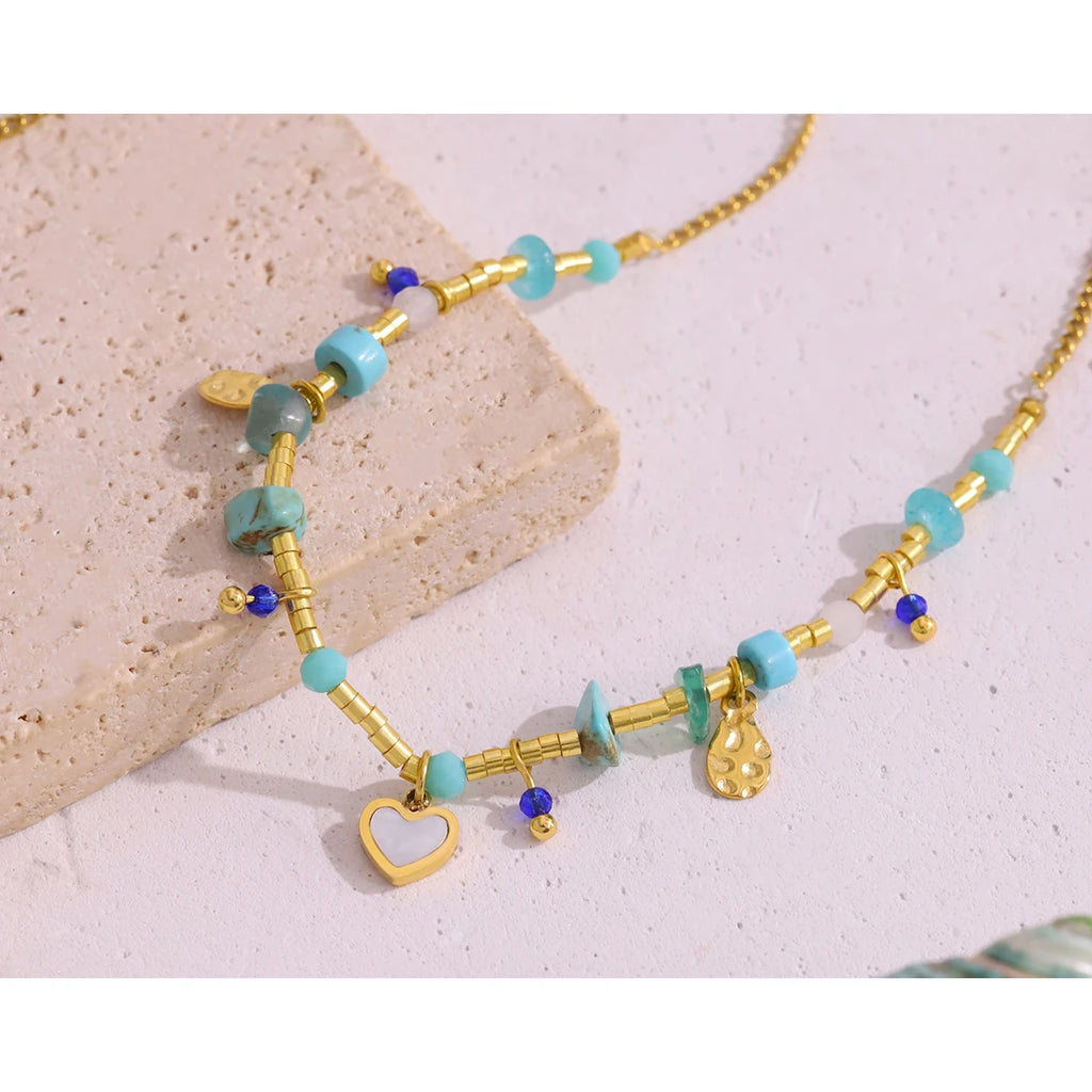 Boho Natural Stone Necklace Vintage Ethnic — 316L Stainless Steel · PS471