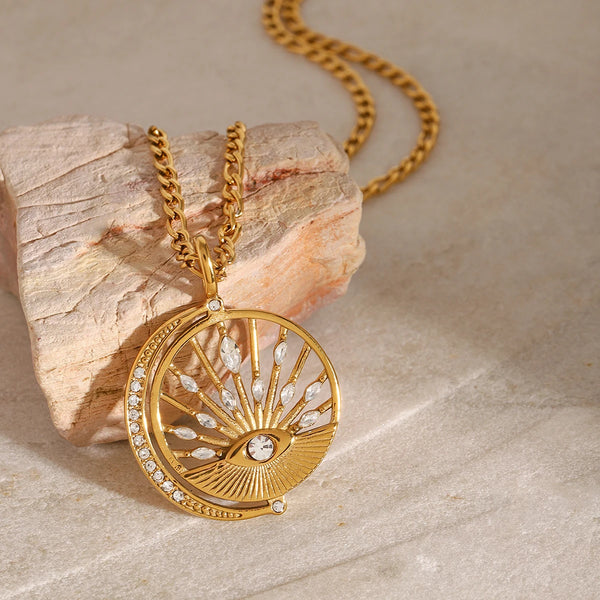 Hollow Eye CZ Pendant Necklace — Stainless Steel · PS318