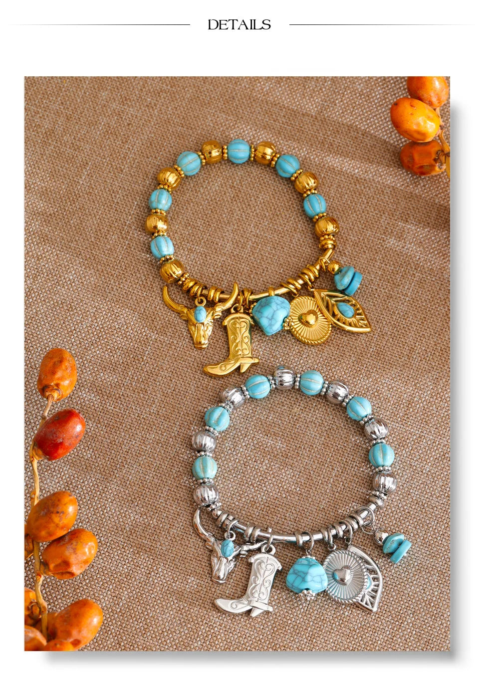Natural stone heart beaded necklace in gold-plated stainless steel with natural stone.