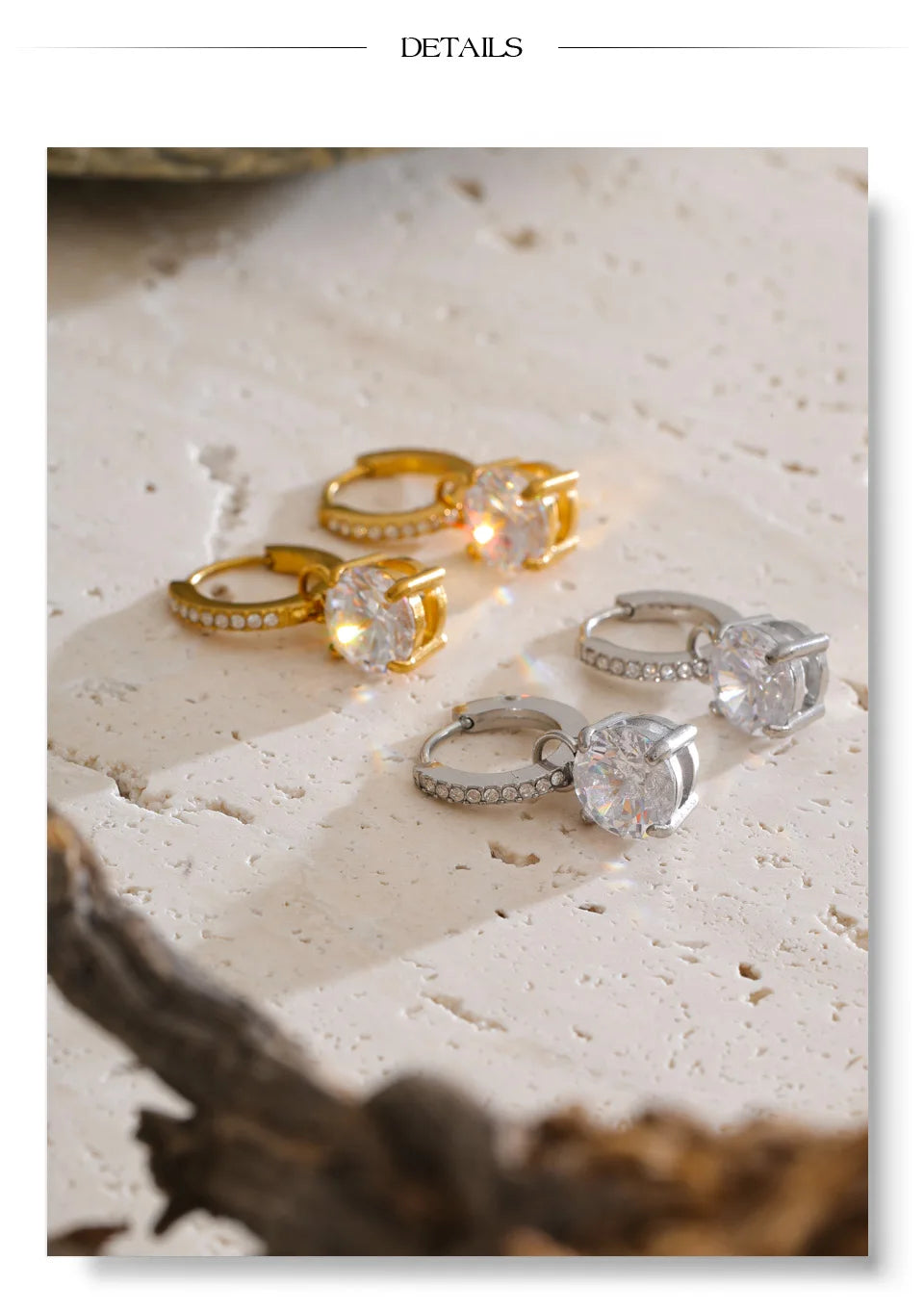 Cubic Zirconia Geometric Earrings — Gold-Plated Stainless Steel with Cubic Zirconia · PS1426