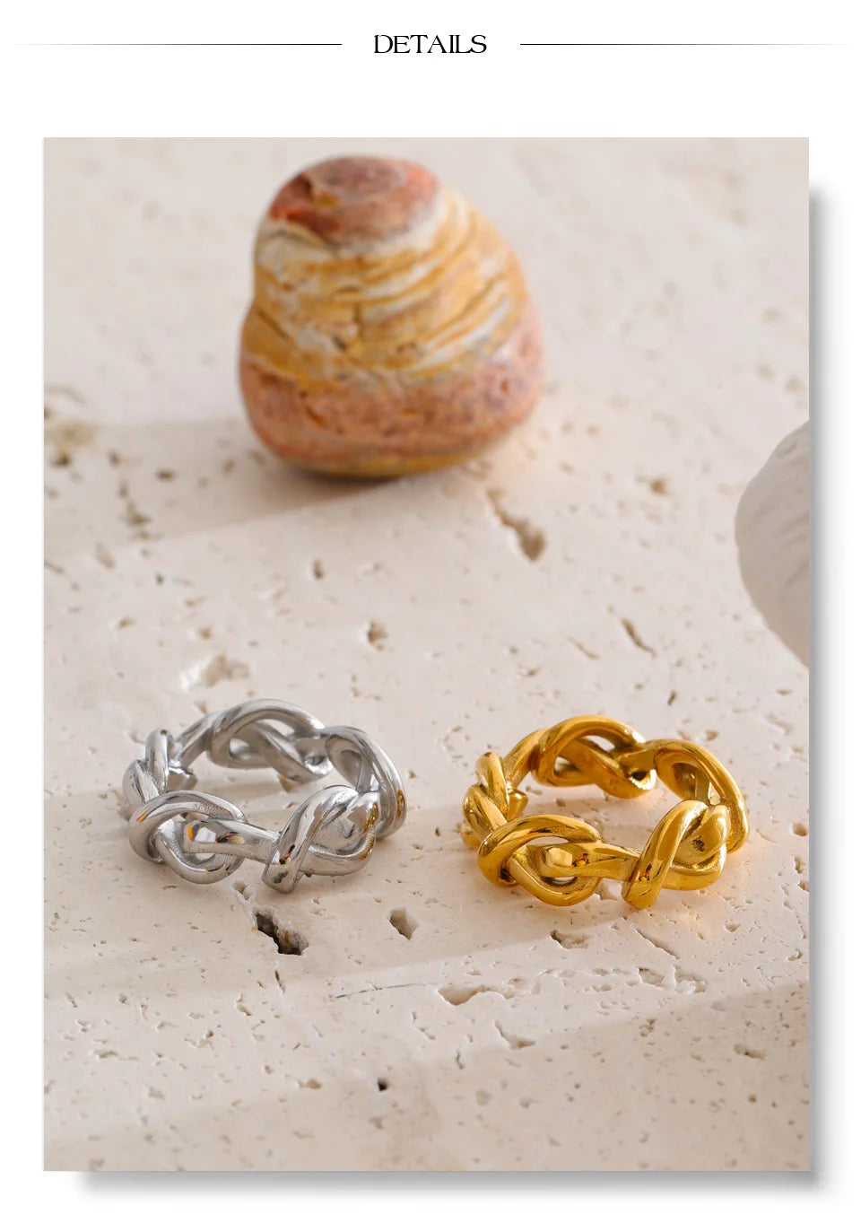 Geometric chain ring in 18K gold-plated stainless steel.