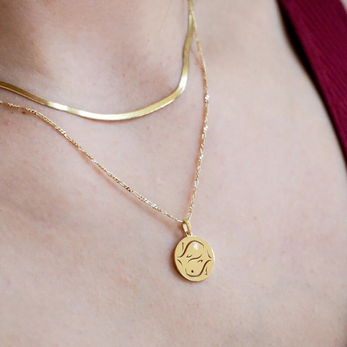 Stainless Steel 12 Constellation Necklace Ins Style Hollow Round Card Necklace Plated with True Gold for Color Protection