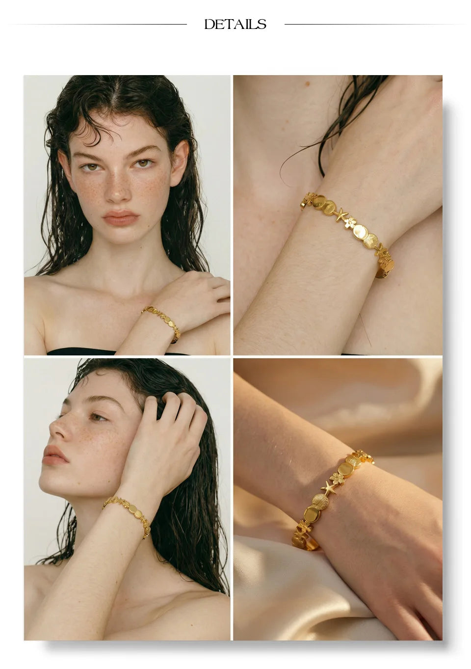 Flower star geometric bracelet in gold-plated stainless steel.
