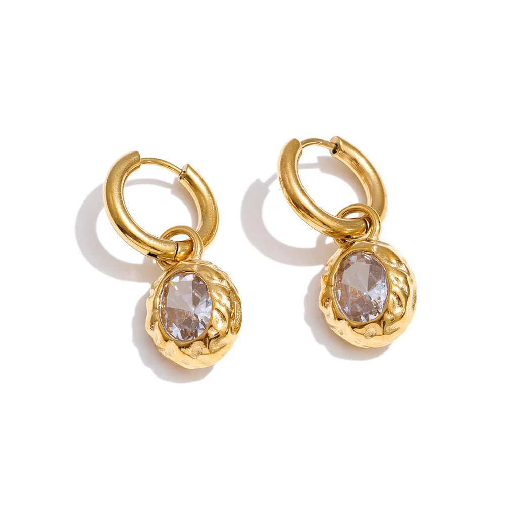 Cubic Zirconia Geometric Earrings — Gold-Plated Stainless Steel with Cubic Zirconia · PS1261