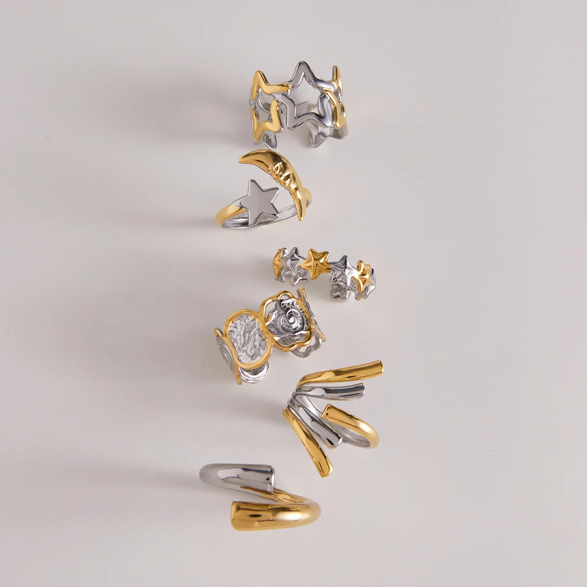 Floral Ring Stack — Stainless Steel · PS230