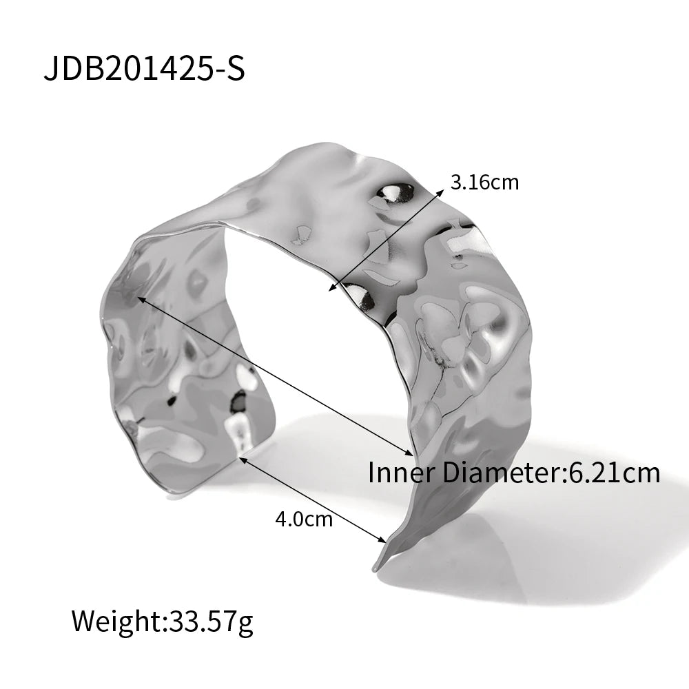 Sculptural Wide Cuff Bracelet — Stainless Steel · PS033