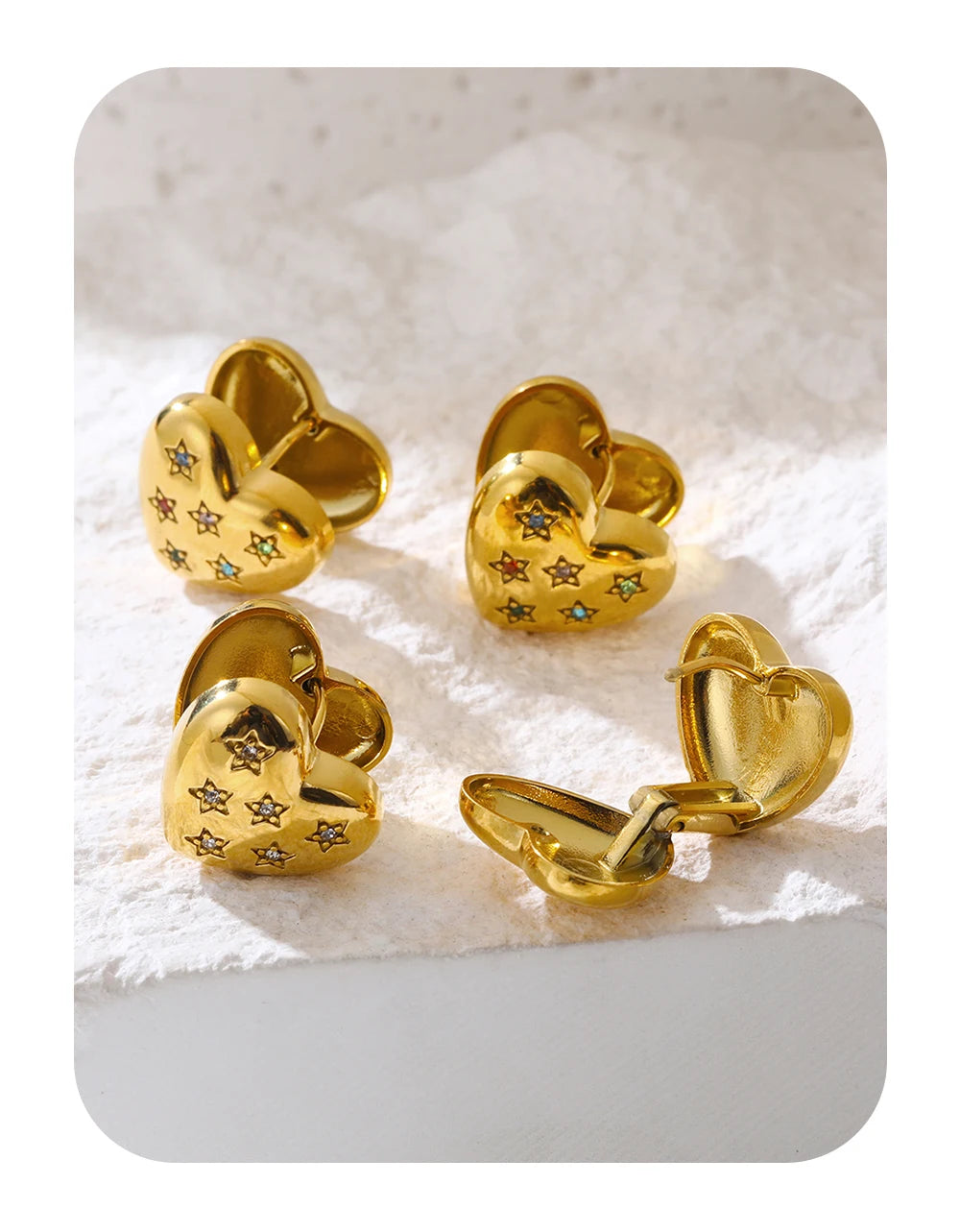 Heart Star Crystal Ear Buckle Earrings — 316L Stainless Steel · PS392