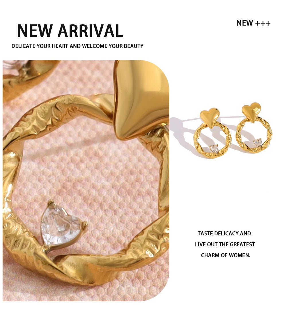 Stud Earrings Heart Crystal Irregular — 316L Stainless Steel · PS465