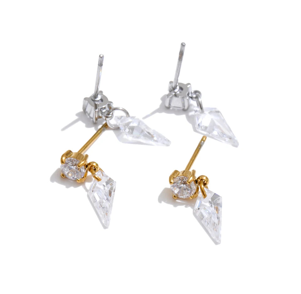 Cubic Zirconia Geometric Earrings — Gold-Plated Stainless Steel with Cubic Zirconia · PS1411