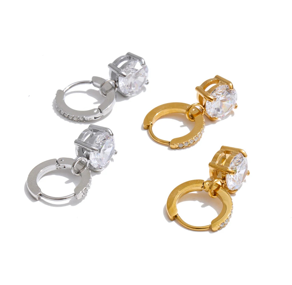Cubic Zirconia Geometric Earrings — Gold-Plated Stainless Steel with Cubic Zirconia · PS1426