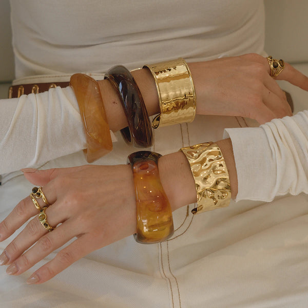 Amber Resin Wide Bracelet — Stainless Steel · PS277