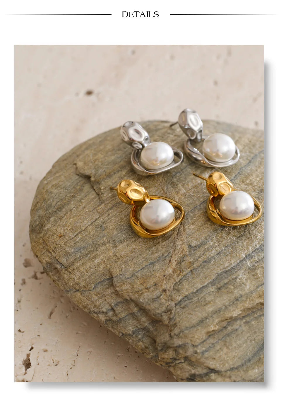 Pearl geometric earrings in gold-plated stainless steel with pearl.