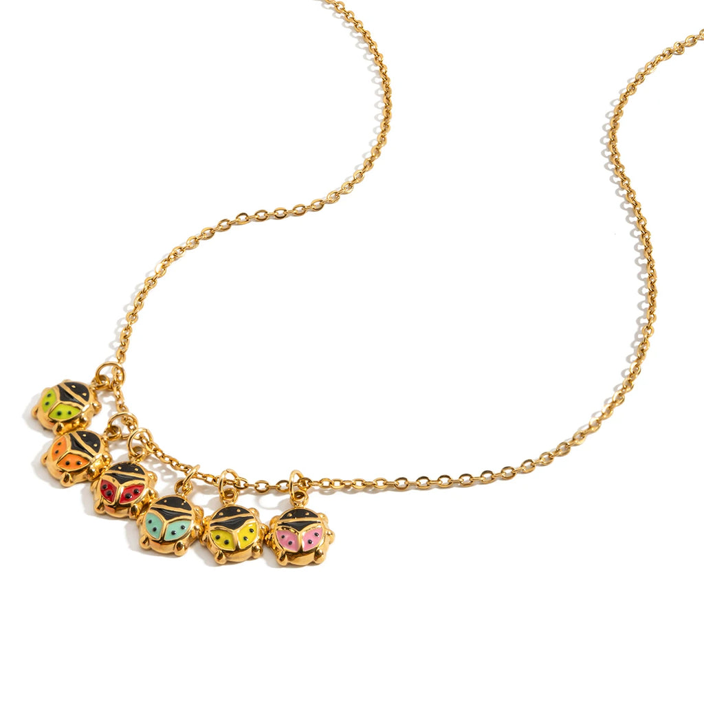 Green Stone Charm Necklace — Stainless Steel · PS179