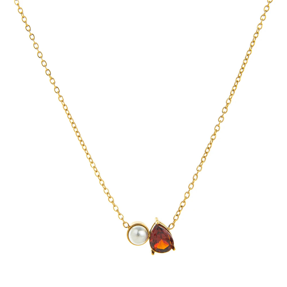 Titanium steel ins teardrop pearl December birthstone necklace zircon pendant gold-plated color preservation