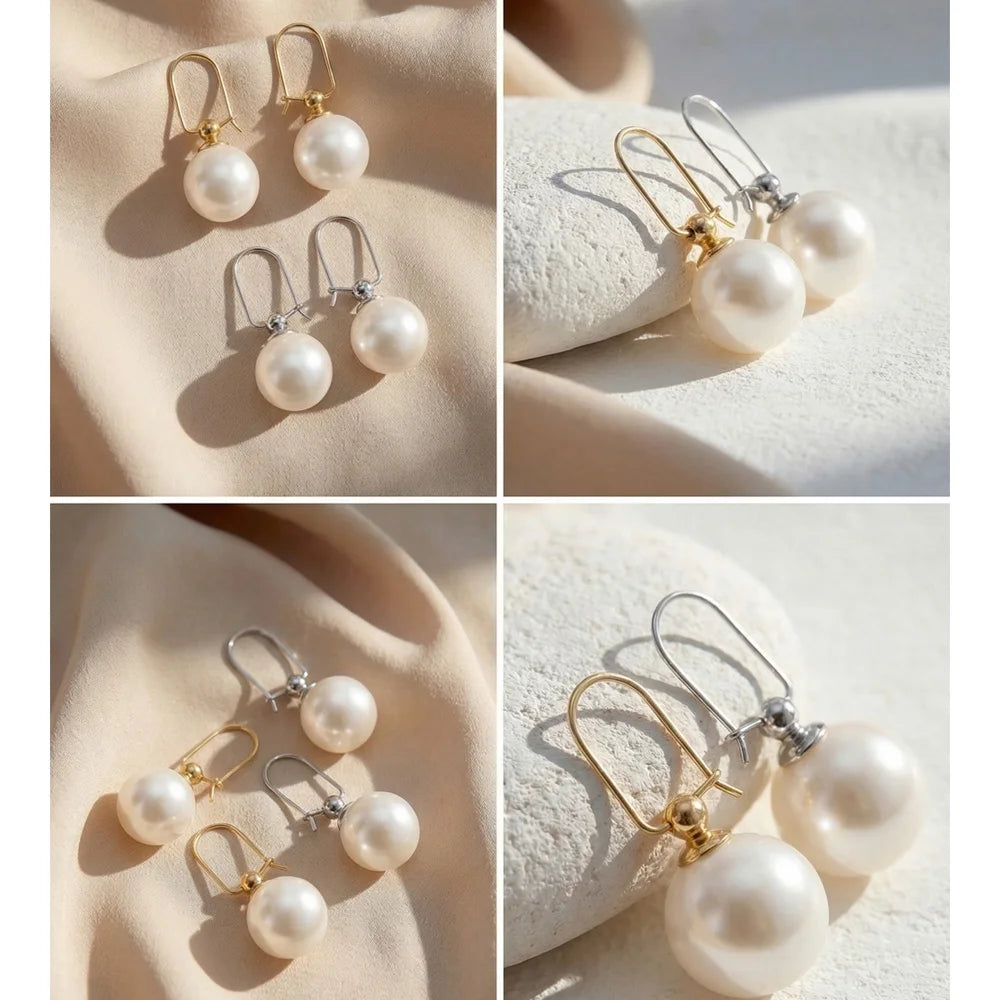 Pearl geometric earrings in gold-plated stainless steel with pearl.