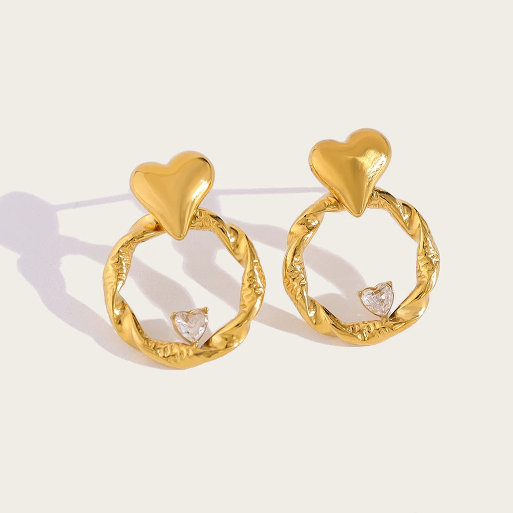 Stud Earrings Heart Crystal Irregular — 316L Stainless Steel · PS465