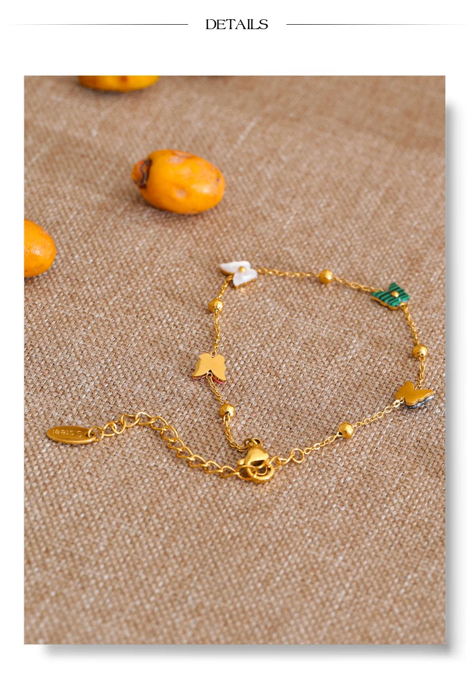 Shell Natural Stone Butterfly Bracelet — Gold-Plated Stainless Steel with Natural Stone and Shell · PS1015