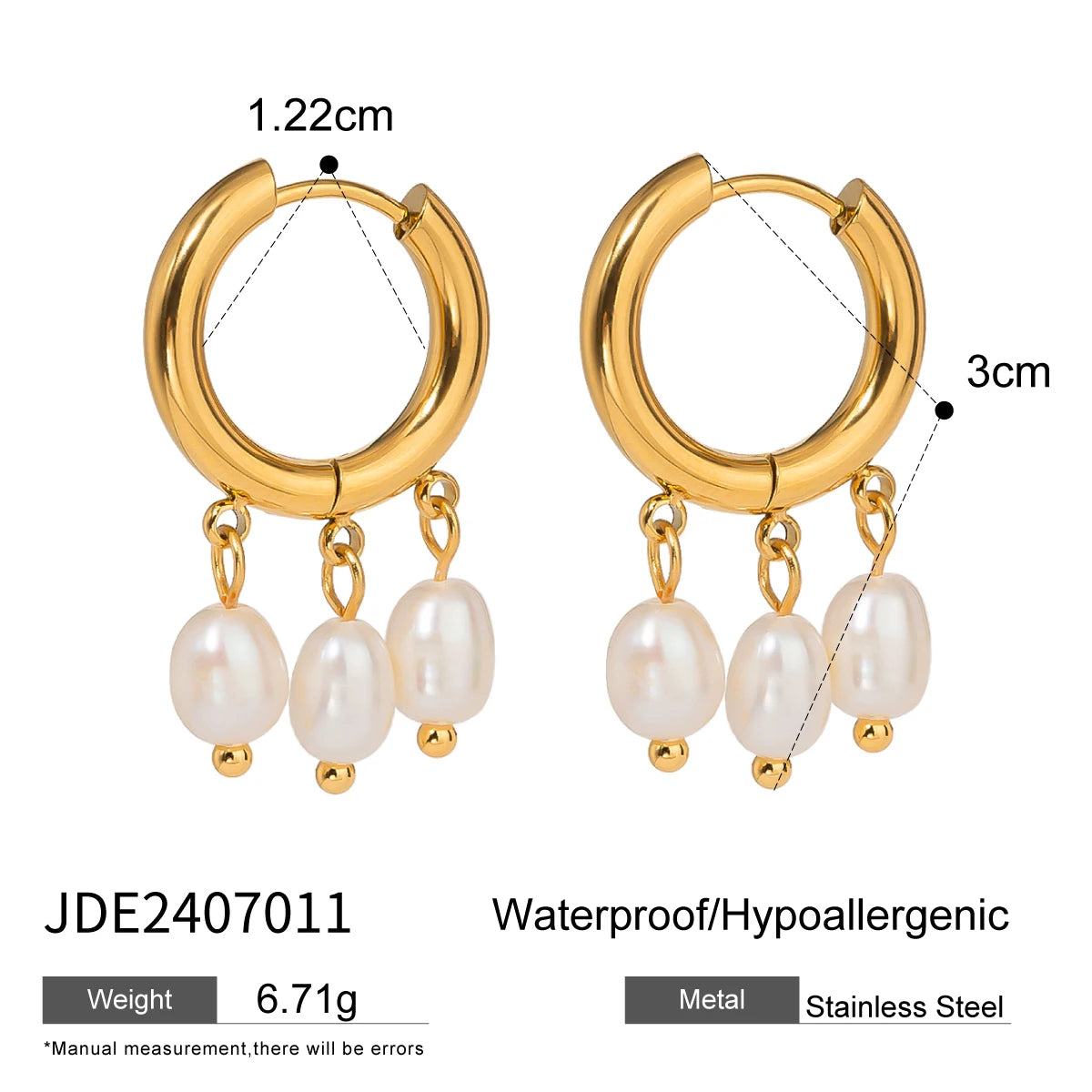 Waterdrop Pearl Heart Earrings — Stainless Steel · PS375