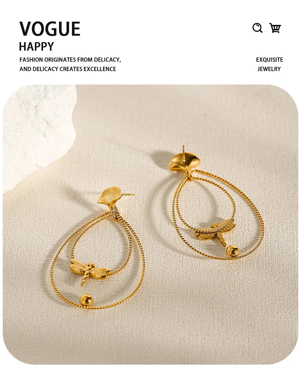 Drop Earrings Dragonfly Ginkgo Leaf — 316L Stainless Steel · PS395