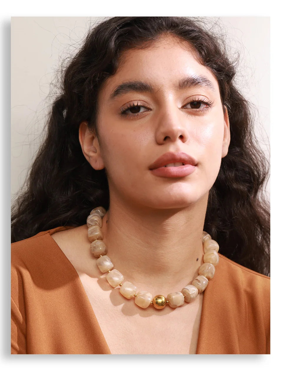 Acrylic Beaded Geometric Necklace — Gold-Plated Stainless Steel with Acrylic · PS2198