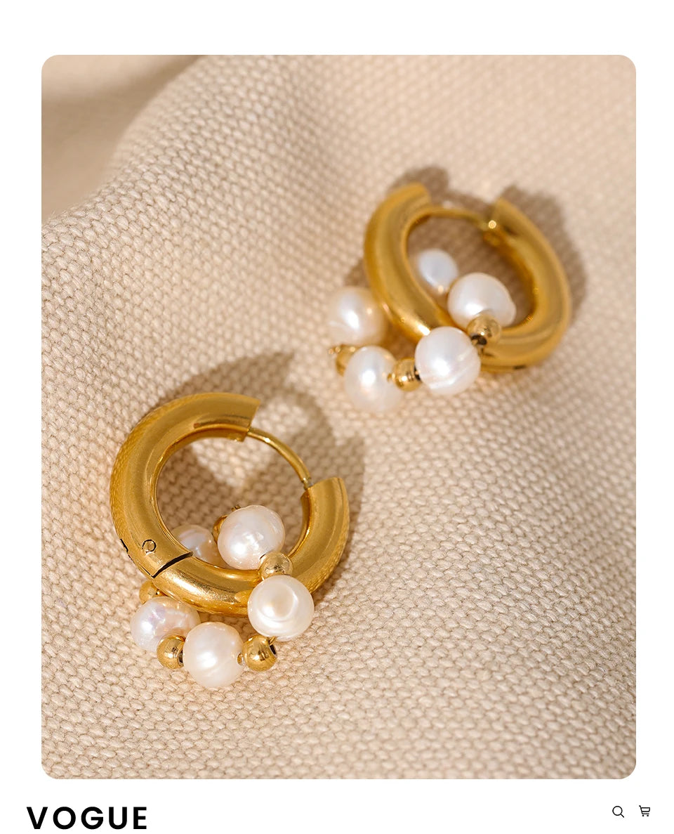 Freshwater Pearl Geometric Earrings — 18K Gold-Plated Stainless Steel with Freshwater Pearl · PS1683