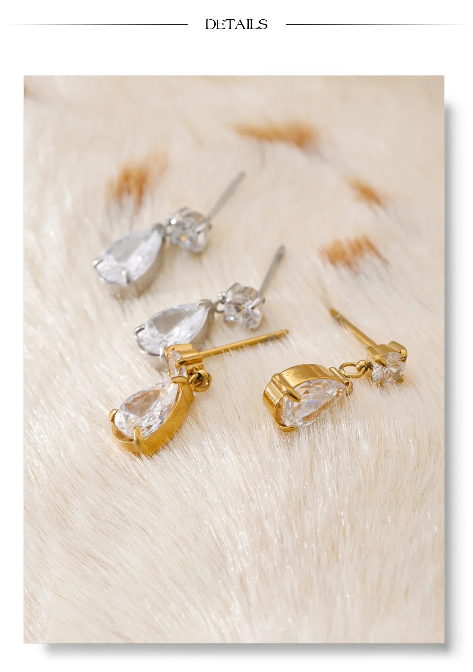Cubic zirconia geometric earrings in gold-plated stainless steel with cubic zirconia.