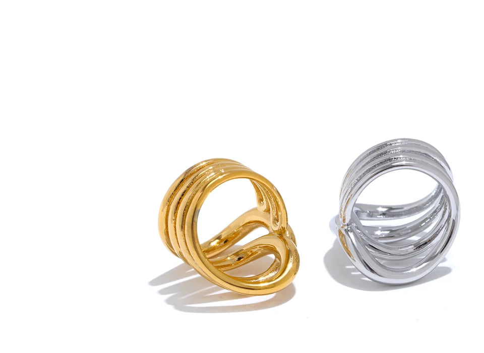Geometric ring in gold-plated stainless steel.