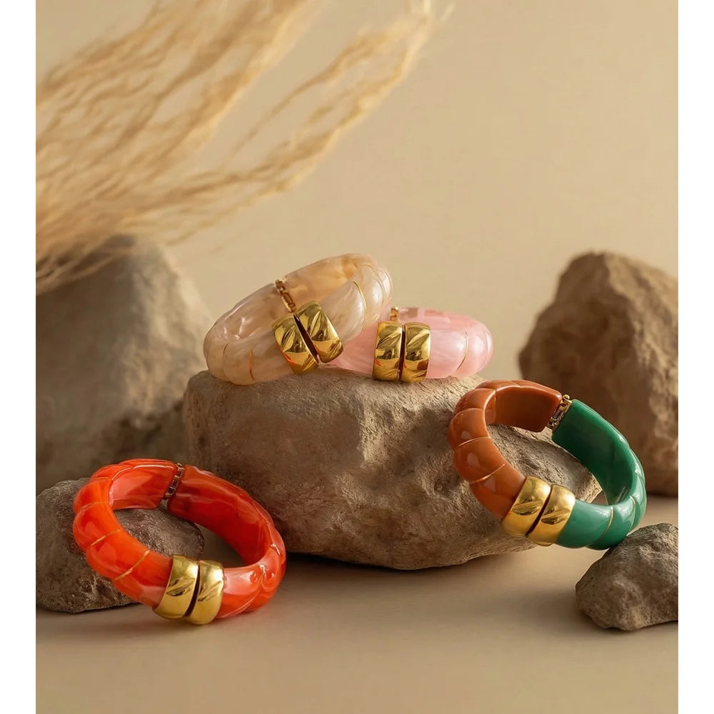 Resin Acrylic Geometric Bracelet — Gold-Plated Stainless Steel with Resin and Acrylic · PS1662