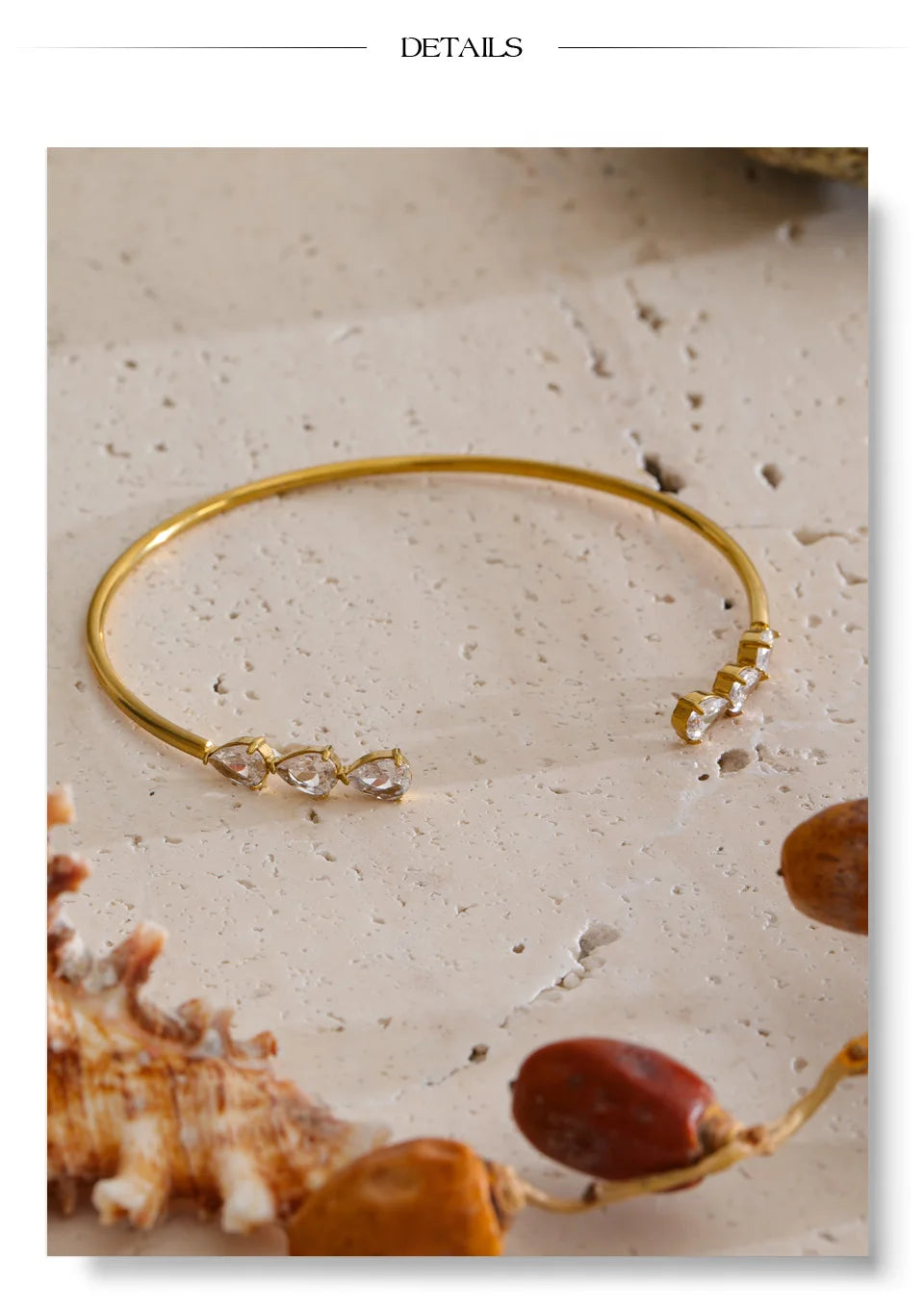 Cubic Zirconia Geometric Bracelet — Gold-Plated Stainless Steel with Cubic Zirconia · PS1316