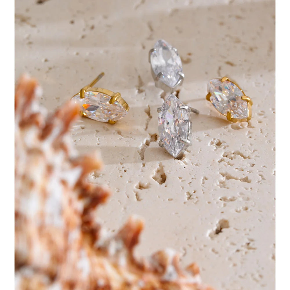 Cubic Zirconia Geometric Earrings — Gold-Plated Stainless Steel with Cubic Zirconia · PS2019