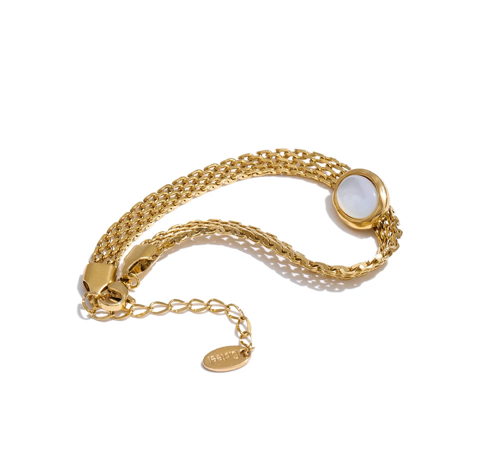 Shell Natural Stone Geometric Bracelet — Gold-Plated Stainless Steel with Natural Stone and Shell · PS1259