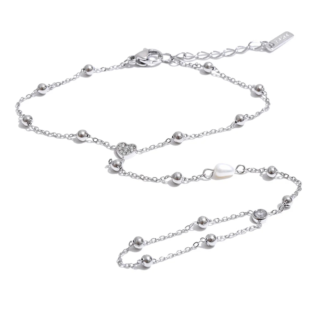 Cubic Zirconia Pearl Geometric Bracelet — Gold-Plated Stainless Steel with Pearl and Cubic Zirconia · PS1330